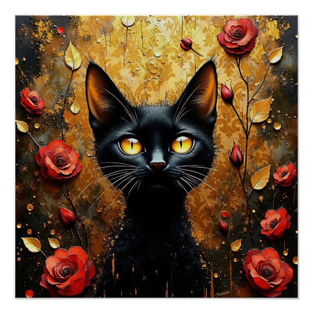 Black Cat and Roses Poster (Front)
