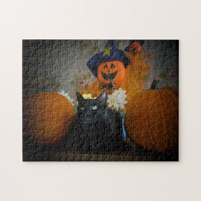 Black Cat and scarecrow or make your own. Jigsaw Puzzle (Horizontal)