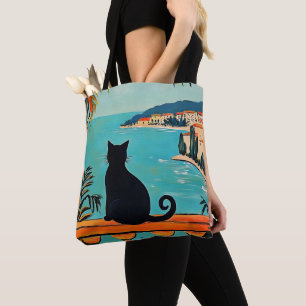 Black Cat and Sea Tote Bag