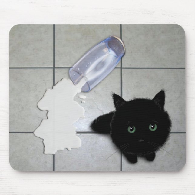 Black cat and spilt milk mouse pad (Front)