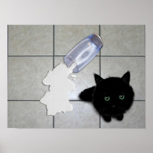 Black cat and spilt milk poster