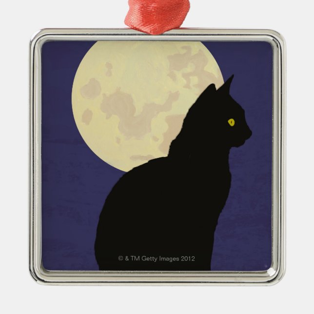 Black Cat and the Moon Metal Ornament (Front)