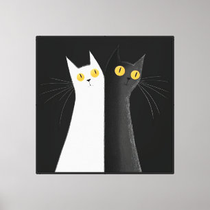 Black Cat and White Cats on Black Canvas Print