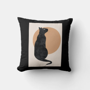 Black Cat and Yellow Sun Throw Pillow