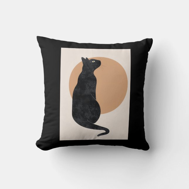 Black Cat and Yellow Sun Throw Pillow (Front)