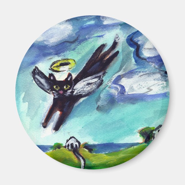 Black cat Angel Magnet (Front)