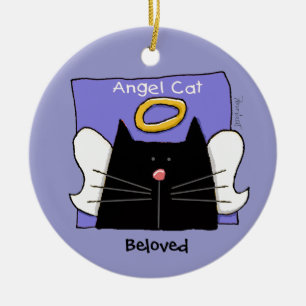 Black Cat Angel Personalize Ceramic Ornament