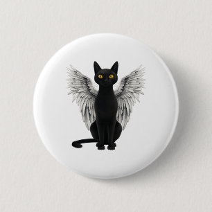 Black Cat Angel Wings  2 Inch Round Button