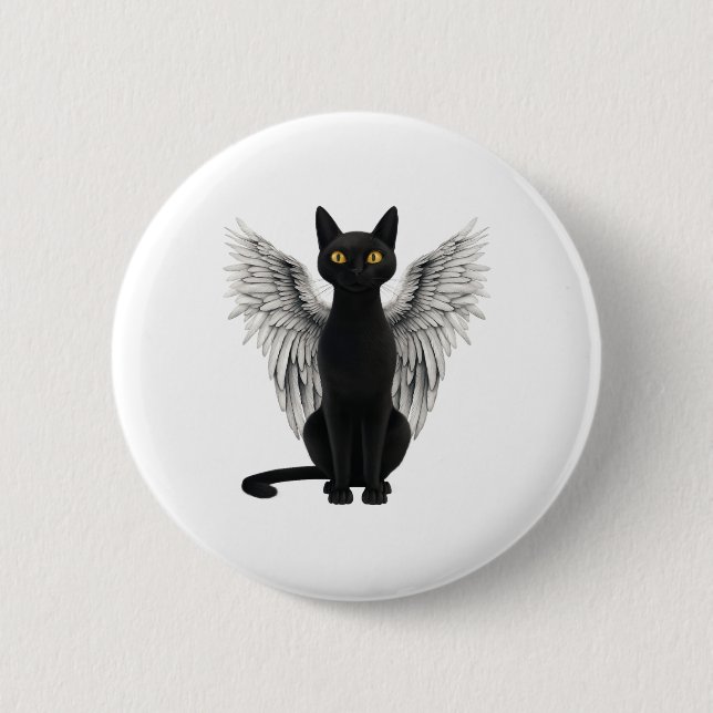 Black Cat Angel Wings  2 Inch Round Button (Front)