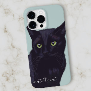 Black Cat Animal Art Personalized Name iPhone 14 Pro Max Case