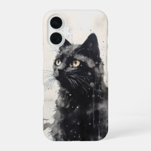 Black Cat Animal Ink Painting iPhone 16 Case