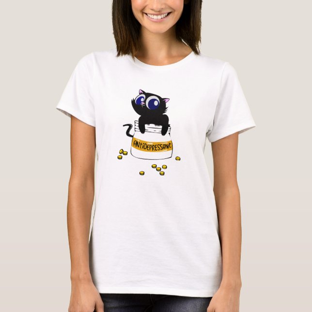 Black Cat Antidepressant T-Shirt (Front)