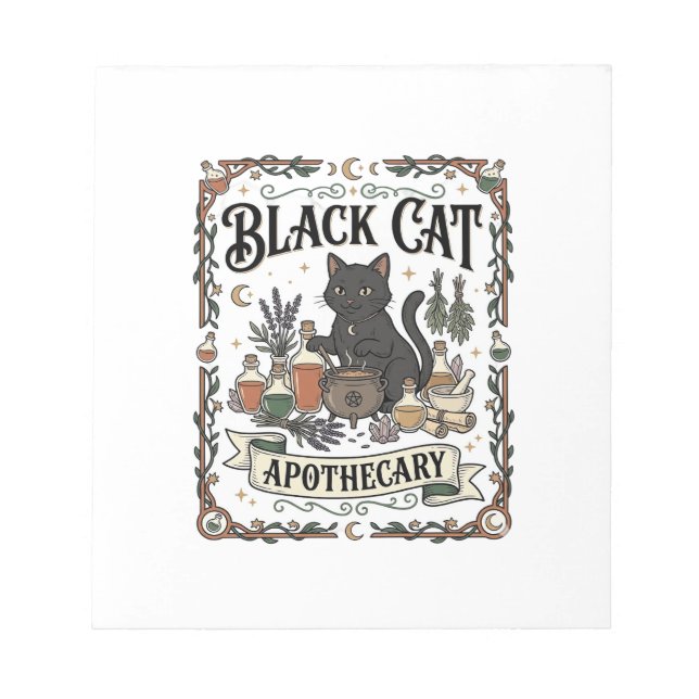 Black Cat Apothecary Cat Witchy Mystic Apothecary  Notepad (Front)