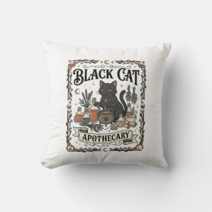 Black Cat Apothecary Cat Witchy Mystic Apothecary Throw Pillow