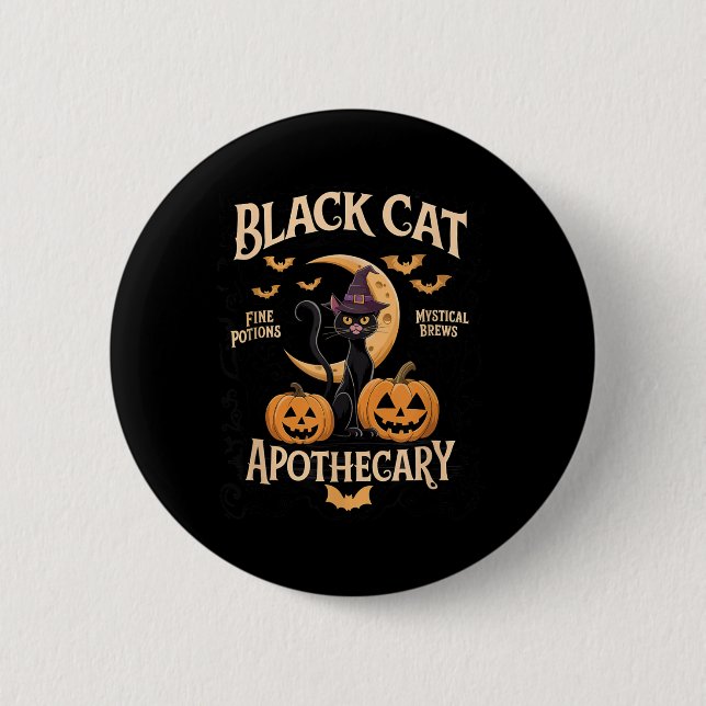 Black Cat Apothecary Halloween Enthusiasts 2 Inch Round Button (Front)