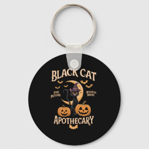 Black Cat Apothecary Halloween Enthusiasts Keychain