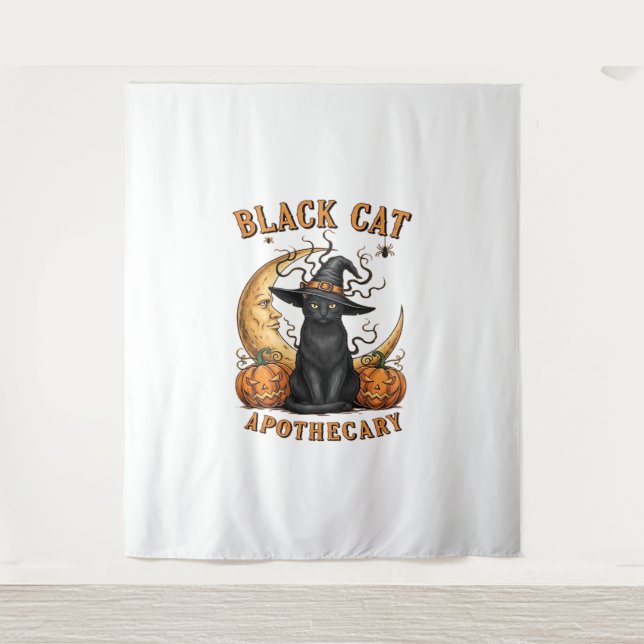 Black Cat Apothecary – Halloween Witchy Moon & Pum Tapestry (Front)