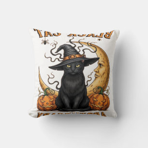 Black Cat Apothecary � Halloween Witchy Moon & Pum Throw Pillow