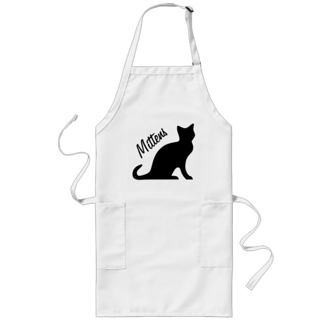 Black cat aprons with personalizable text (long) (Front)