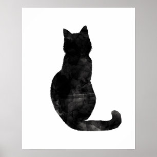 Black Cat Aquarelle Minimale Moderne Simple Poster