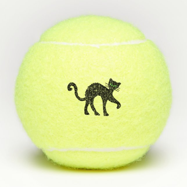 Black Cat Arched Back Bright Green Eyes Tennis Balls (Front)