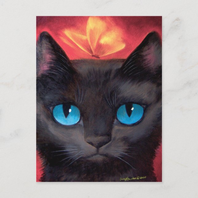 Black Cat Art  & Butterfly - Multi Postcard (Front)
