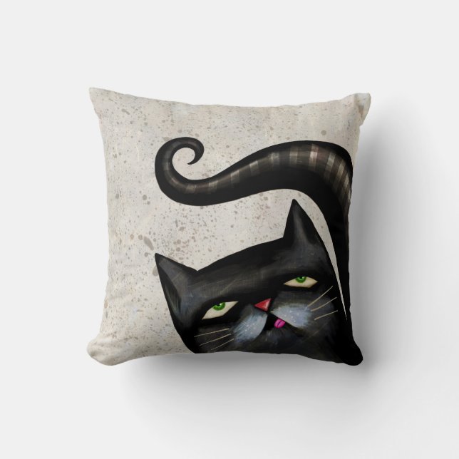 BLACK CAT ART CUTE Throw Pillows (Front)