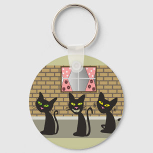 Black Cat Art Gifts "We Three Amigos" Keychain