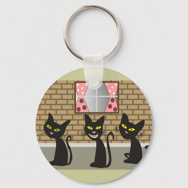 Black Cat Art Gifts "We Three Amigos" Keychain (Front)