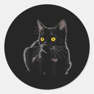 Black Cat Art Graphic With Yellow Eyes Cool Vintag Classic Round Sticker