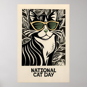 Black Cat Art Print Retro Whimsical Cat with