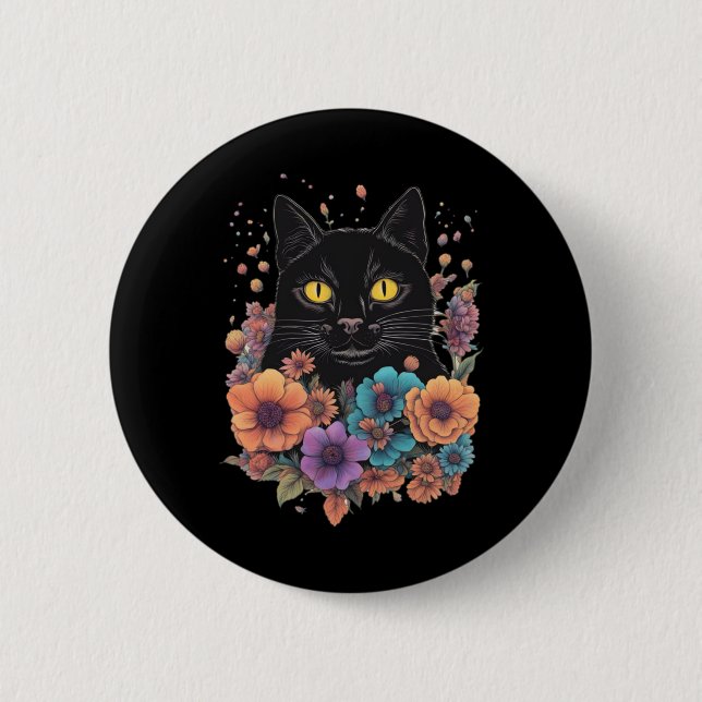 Black Cat Art Sticker1  2 Inch Round Button (Front)