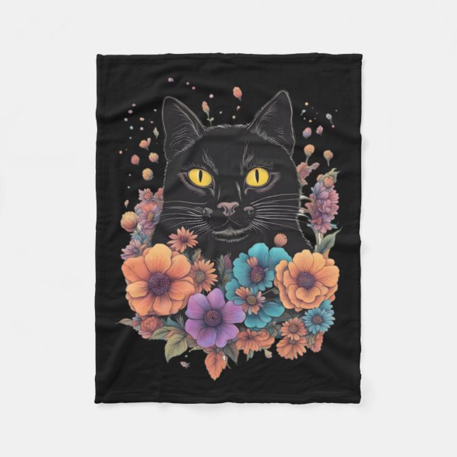 Black Cat Art Sticker1  Fleece Blanket (Front)