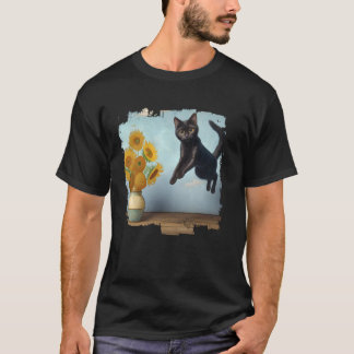 Black Cat Art Sunflowers for Cat Lovers, Cat Mom & T-Shirt