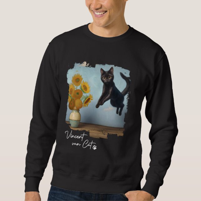 Black Cat Art Sunflowers, Vincent van Cat, Funny C Sweatshirt (Front)