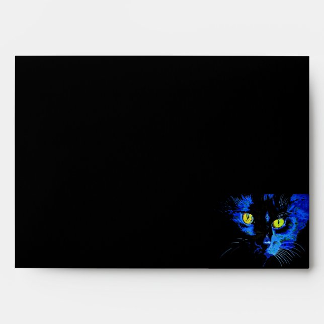 Black Cat Artistic Portrait With Striking Yellow E Envelopes (Front)
