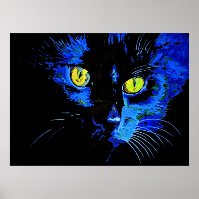 Black Cat Artistic Portrait With Striking Yellow E Poster (Front)