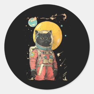 Black Cat Astronaut Colour Art Print  Classic Round Sticker