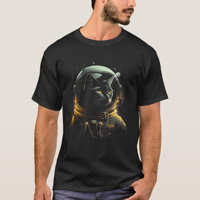 Black Cat Astronaut Graphic Tees Men Women Boys Gi (Front)