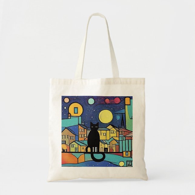 Black Cat at night 2 Tote Bag (Front)