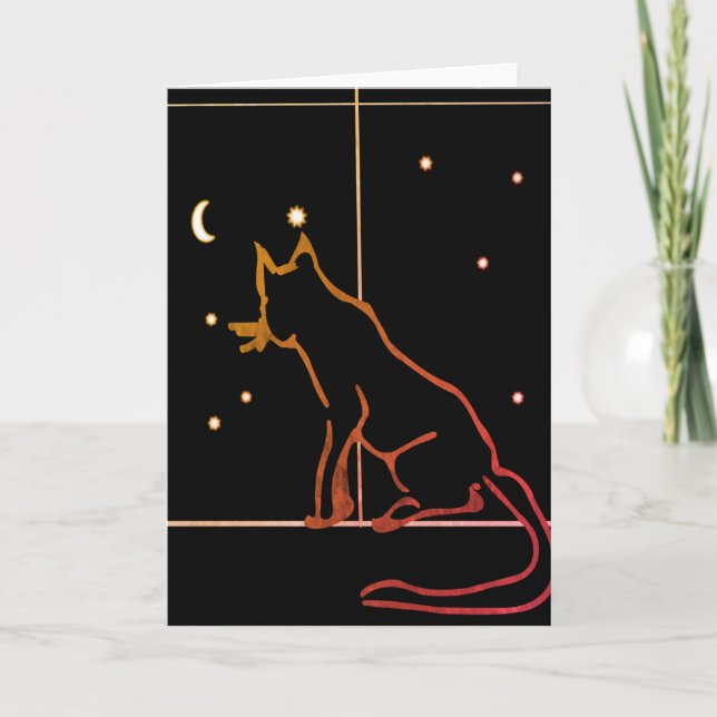 BLACK CAT AT NIGHT Folded Greeting Card (Front)