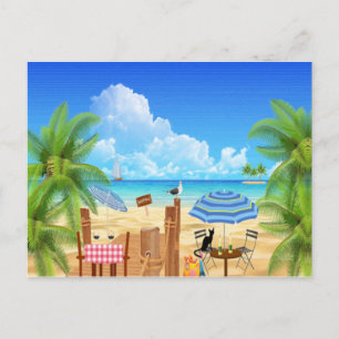 Black Cat At The Beach Postcard