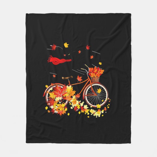 Black Cat Autumn Funny Fall Cycling Lover  Fleece Blanket (Front)