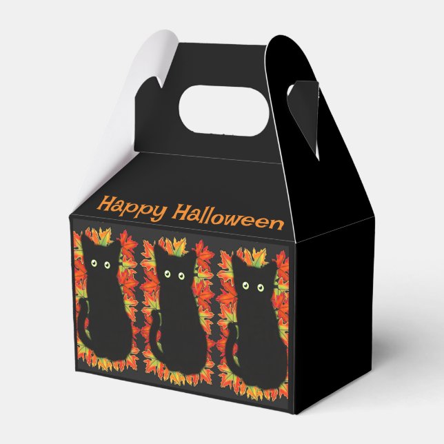 Black cat, Autumn leaves pattern, Halloween fun    Favor Box (Front Side)