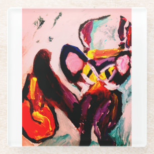 Black cat autumn room glass coaster