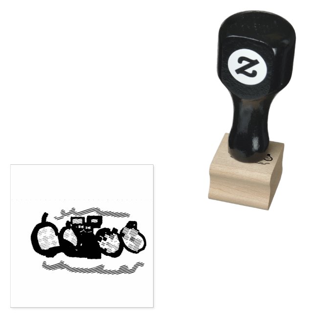 Black Cat Autumn waiting cool Rubber Stamp (Stamped)