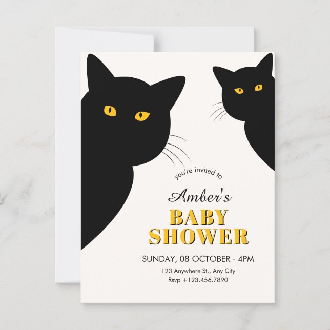 Black cat baby shower invitation (Front)