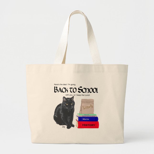 Black Cat Back to School Large Tote Bag (Front)