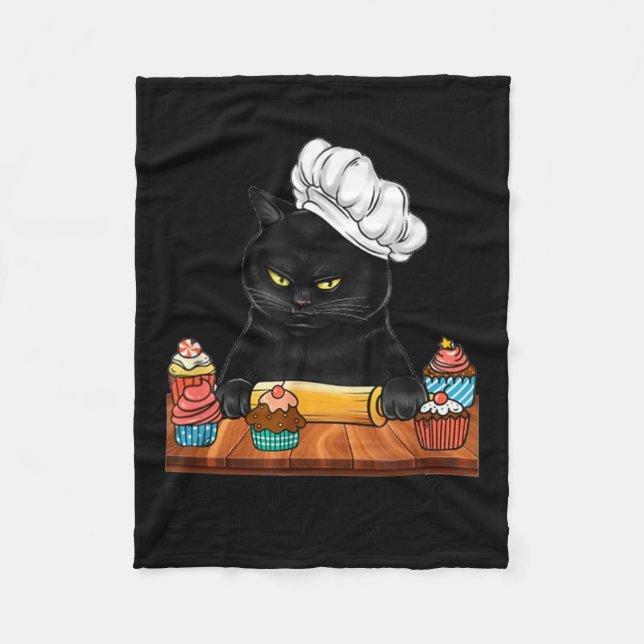 Black Cat Baking Because Murder Is Wrong Cat Lover Fleece Blanket (Front)