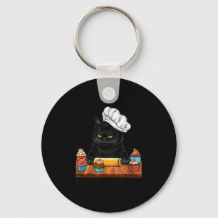 Black Cat Baking Because Murder Is Wrong Cat Lover Keychain